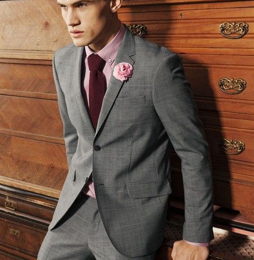 Grey suit pink shirt color combination