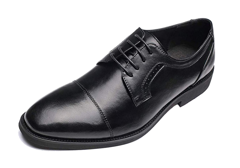 Black cap toe derby shoes by Golaiman