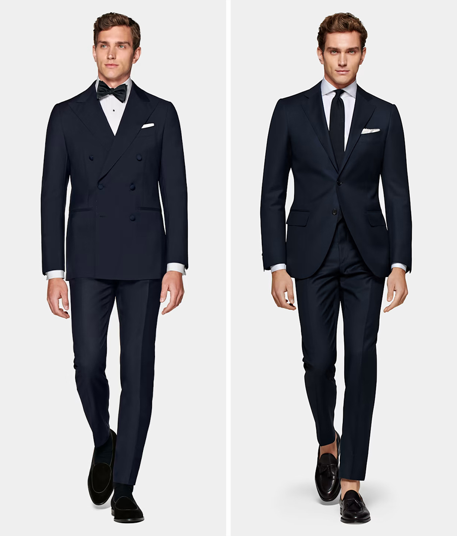 single vs. double breasted navy suit for black-tie events