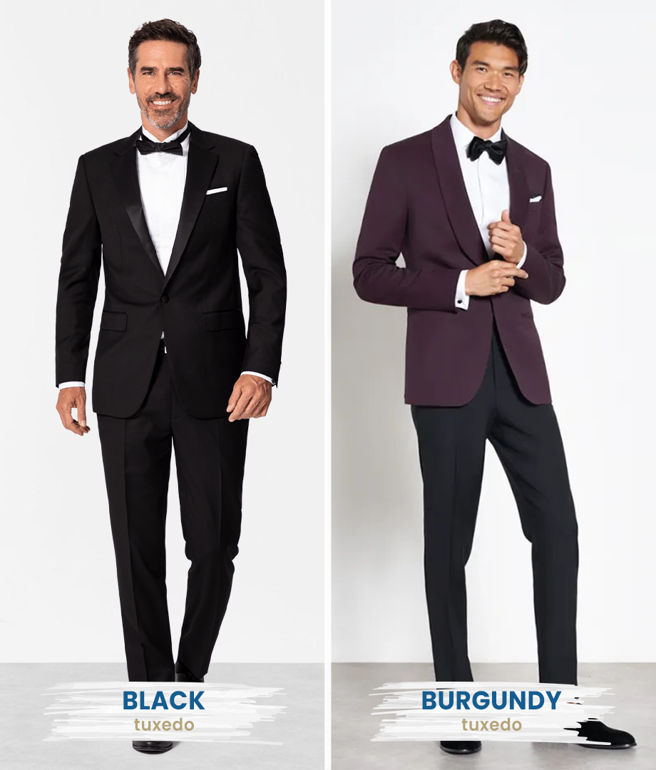 black vs. burgundy tuxedo