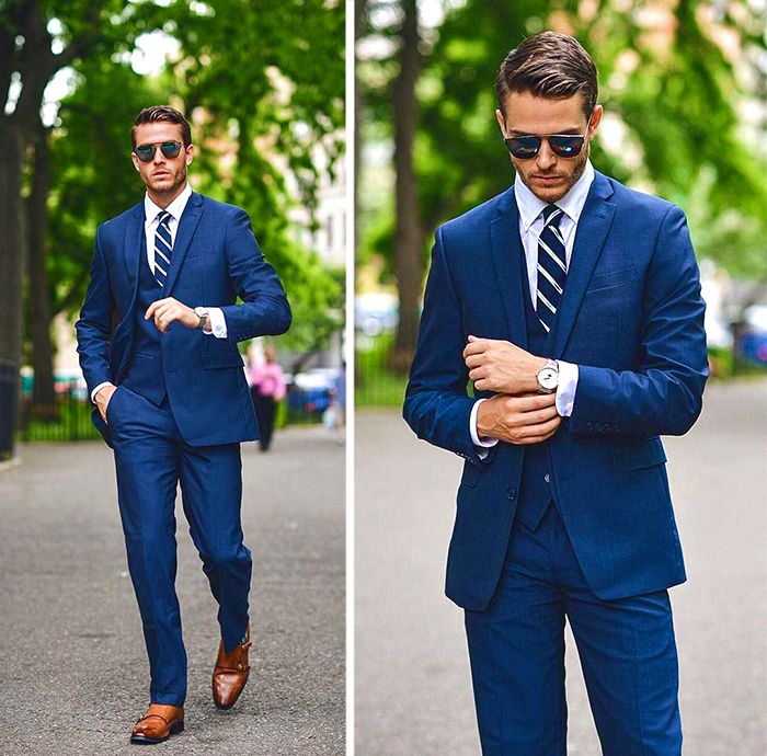 Blue suits are both serious and luxury