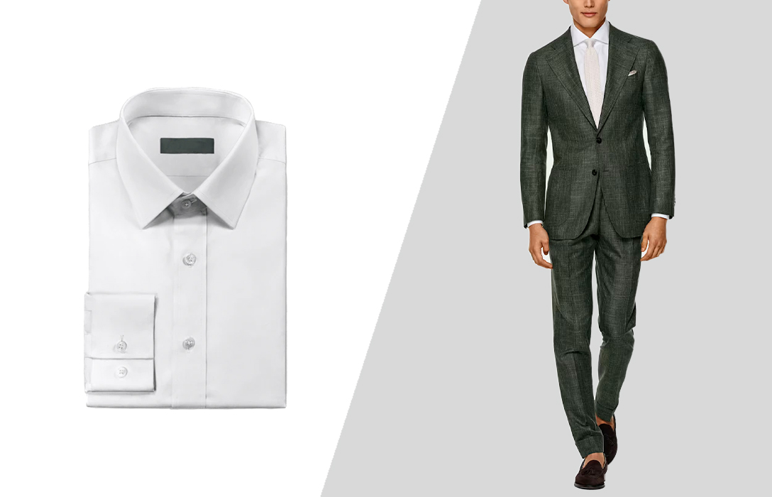 how to match a green suit and a white dress shirt