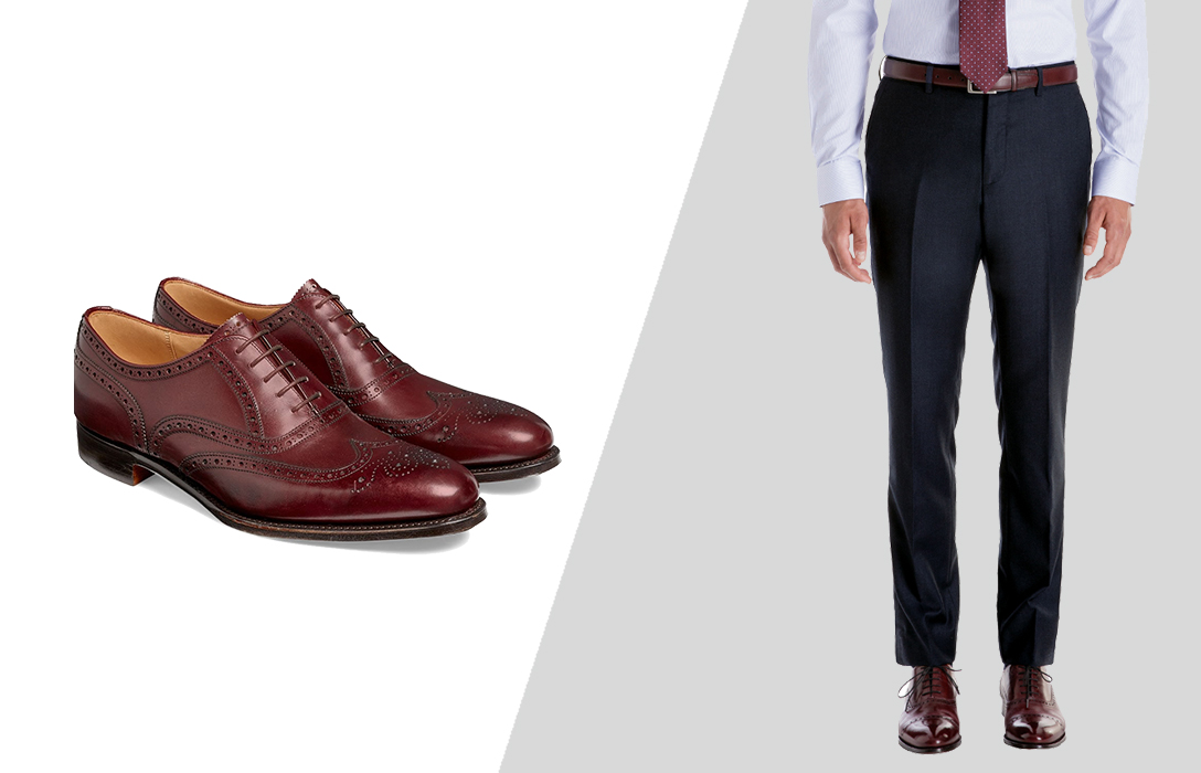how to wear burgundy Oxford dress shoes