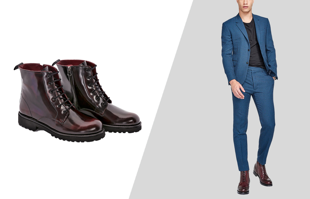 how to wear combat boots with a suit
