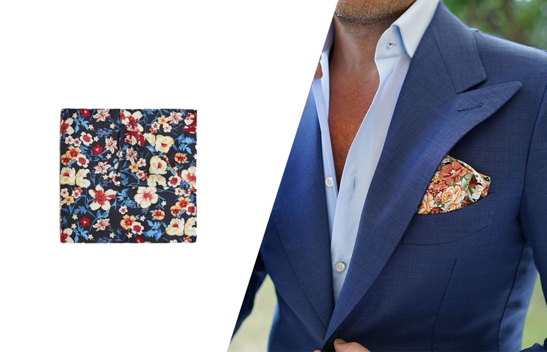 how to wear floral pocket square with suit
