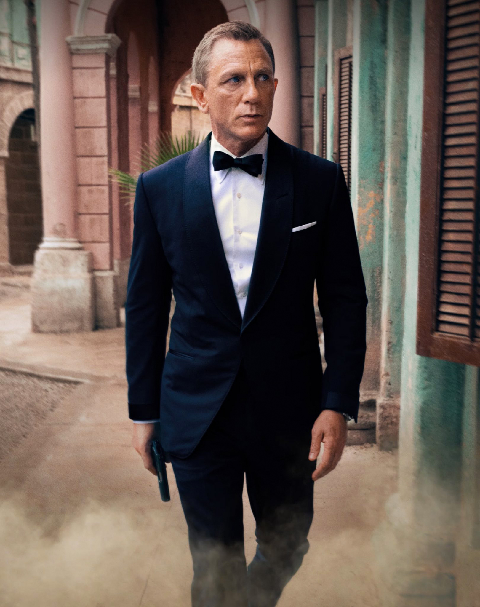 James Bond wears a black tuxedo in No Time To Die