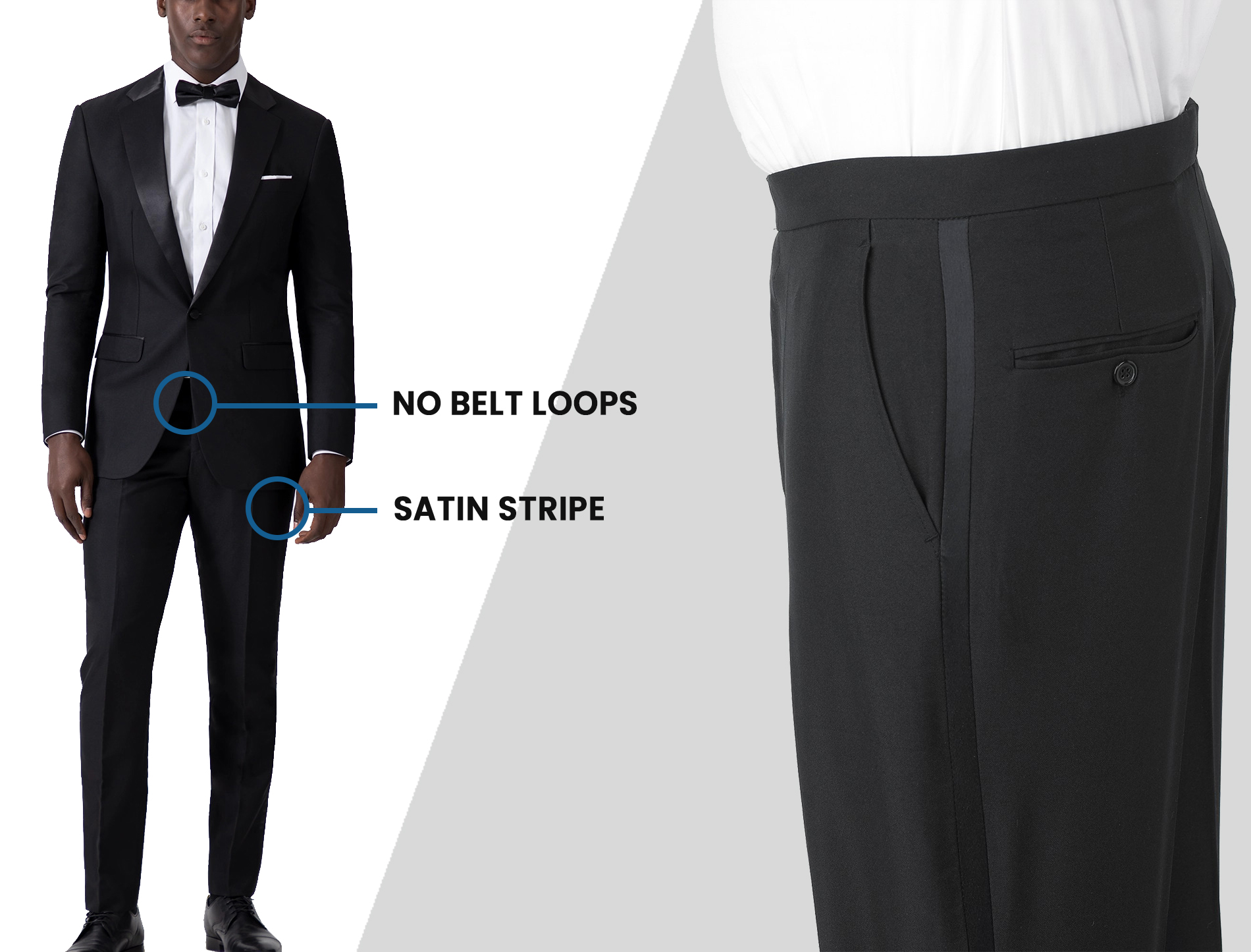 tuxedo pants key features