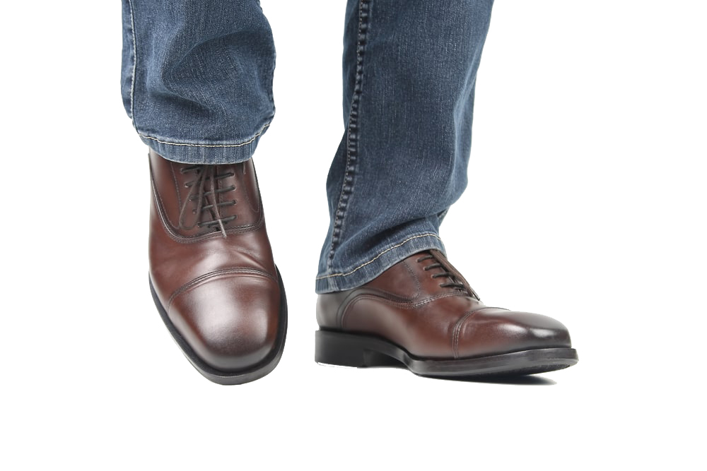pair brown oxford shoes with blue jeans