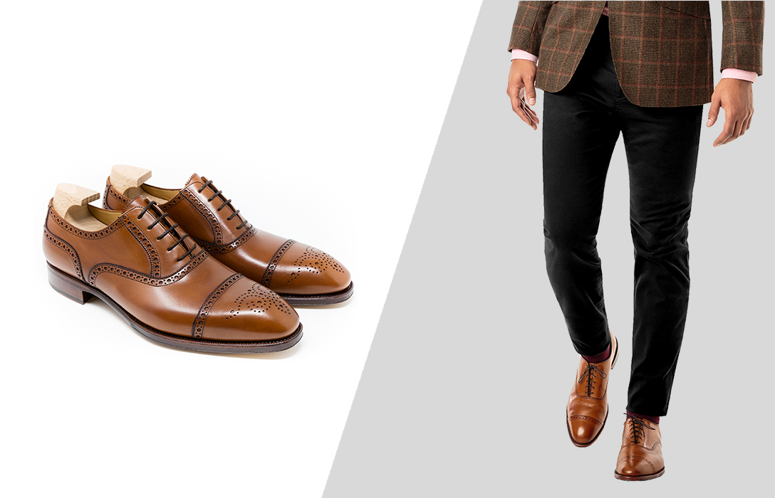 wearing brown dress shoes with black trousers