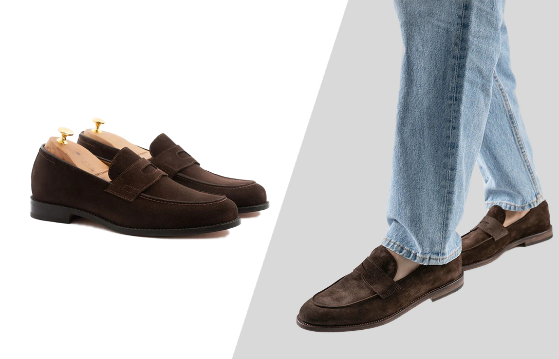wearing brown suede loafers with jeans sockless